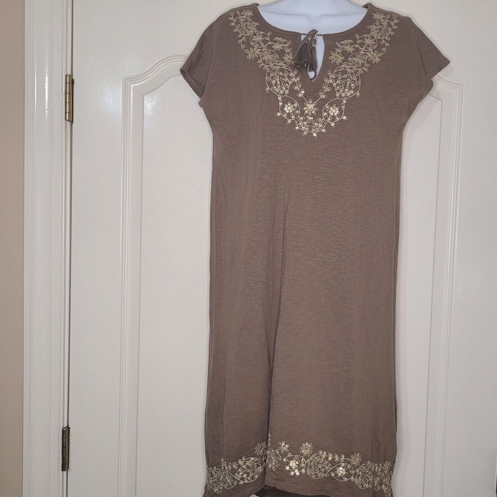 J. Jill Short Sleeve T-shirt Dress  Size XS Embroidered Sequins Tassels